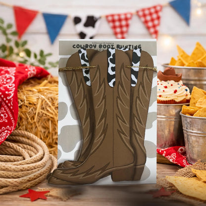 Cowboy boots bunting Brown wild west boots garland First rodeo birthday decorations Custom boot strap - suede, gold or cow print 1x12