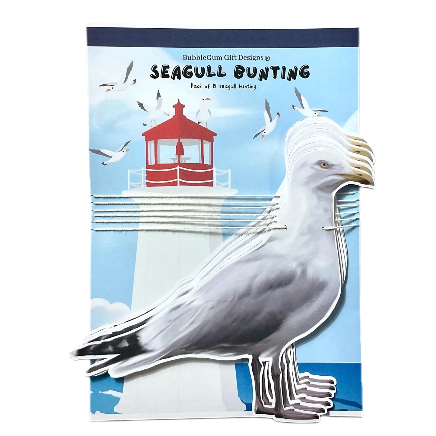 Seagull bunting seaside decor, Funny hand drawn seagulls print wall decoration, Nautical coastal beach party hanging bird garland
