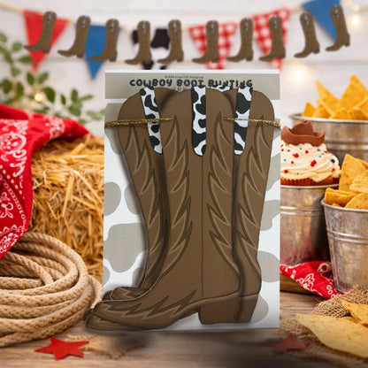 Cowboy boots bunting Brown wild west boots garland First rodeo birthday decorations Custom boot strap - suede, gold or cow print 1x12