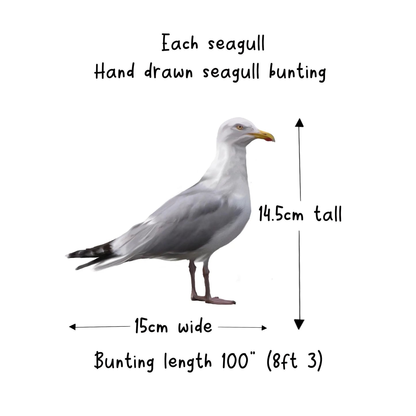 Seagull bunting seaside decor, Funny hand drawn seagulls print wall decoration, Nautical coastal beach party hanging bird garland