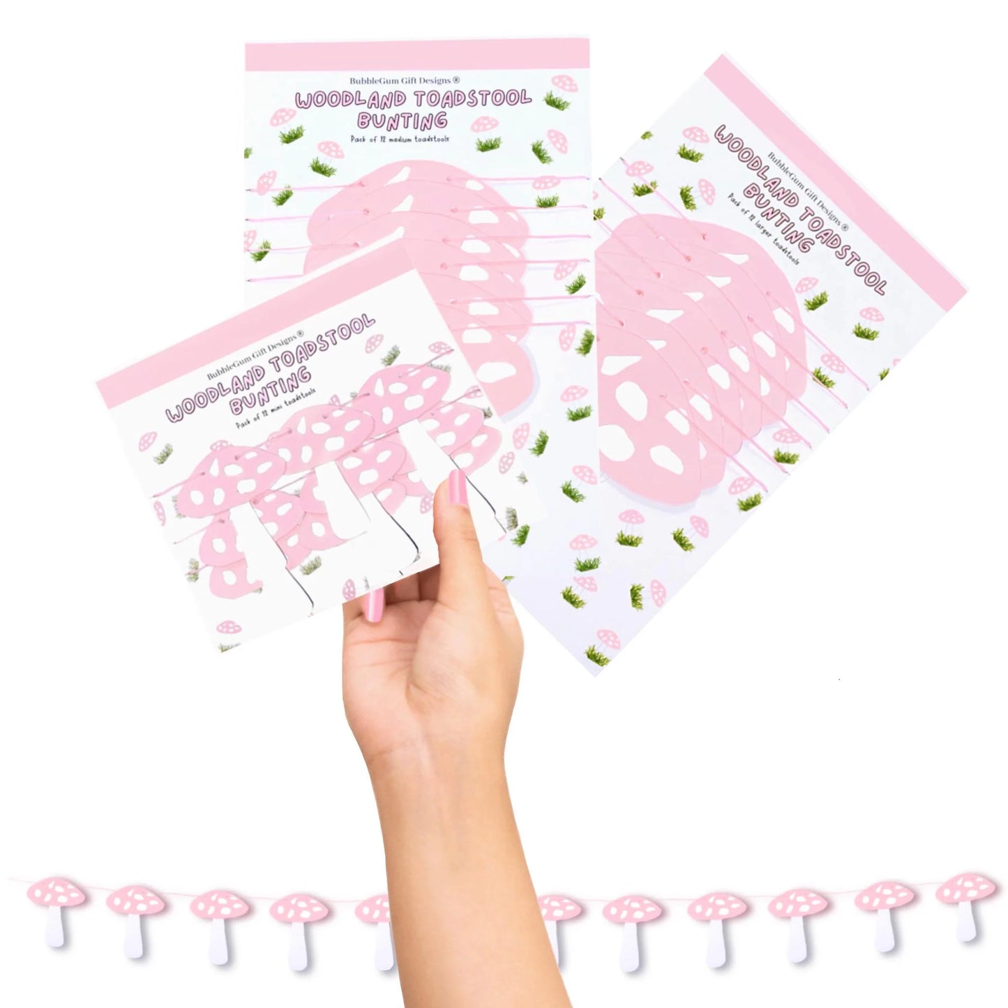 Pink mushroom garland Fairy first birthday bunting Spring toadstool decorations Choose your size 1x12