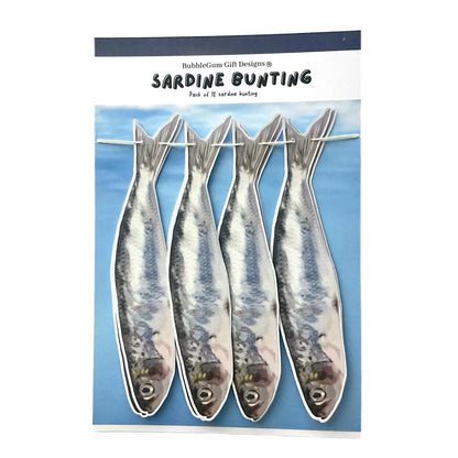 Hand drawn sardine garland Printed fish wall decor funny seaside aesthetic fisherman party bunting Quirky ocean fish theme birthday 70inches