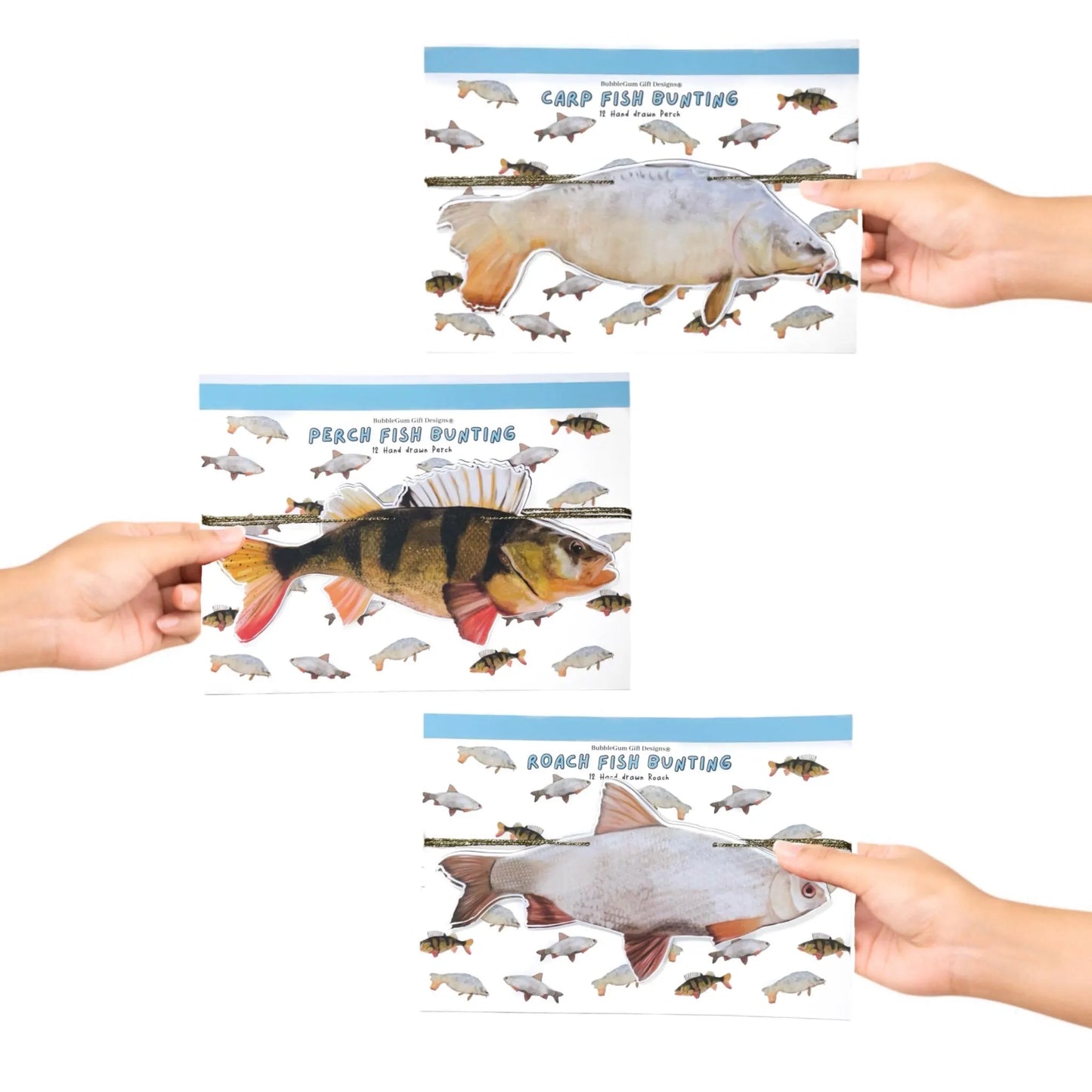 Fish decor bunting Funny freshwater fish garland for dad husband birthday party Hand drawn novelty fish decorations Carp, Perch or Roach