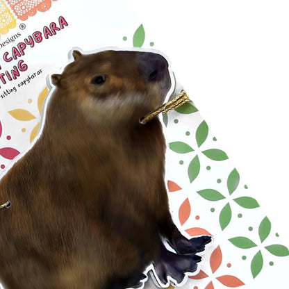 Fun capybara birthday decorations Hand drawn cute fat furry grass grazer, South American animal bunting Wild brown rodent party garland