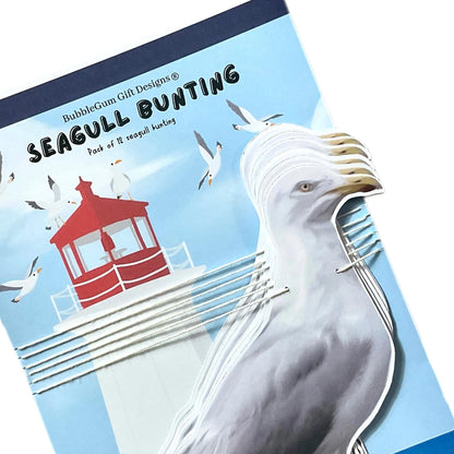 Seagull bunting seaside decor, Funny hand drawn seagulls print wall decoration, Nautical coastal beach party hanging bird garland