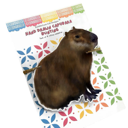 Fun capybara birthday decorations Hand drawn cute fat furry grass grazer, South American animal bunting Wild brown rodent party garland