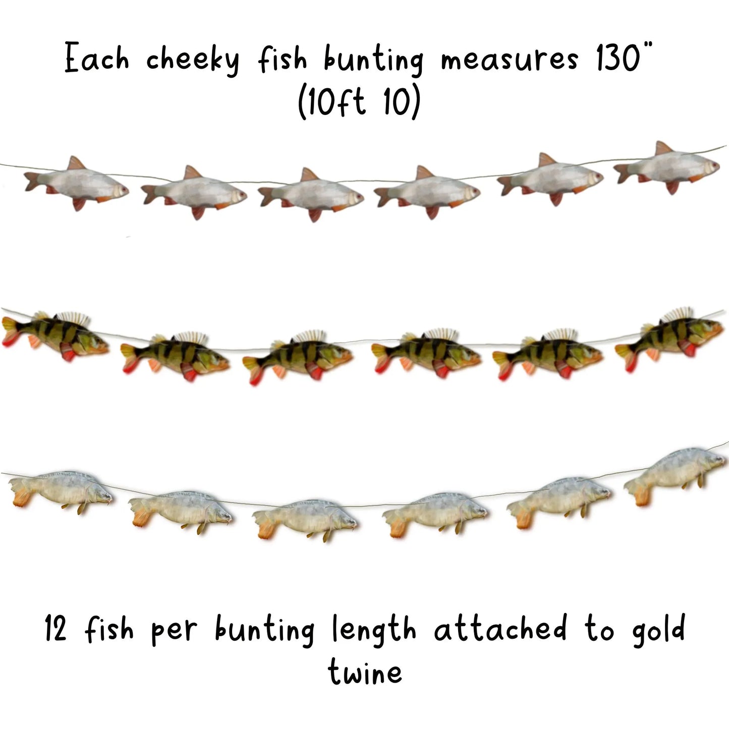 Fish decor bunting Funny freshwater fish garland for dad husband birthday party Hand drawn novelty fish decorations Carp, Perch or Roach