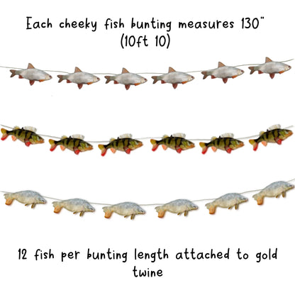 Fish decor bunting Funny freshwater fish garland for dad husband birthday party Hand drawn novelty fish decorations Carp, Perch or Roach