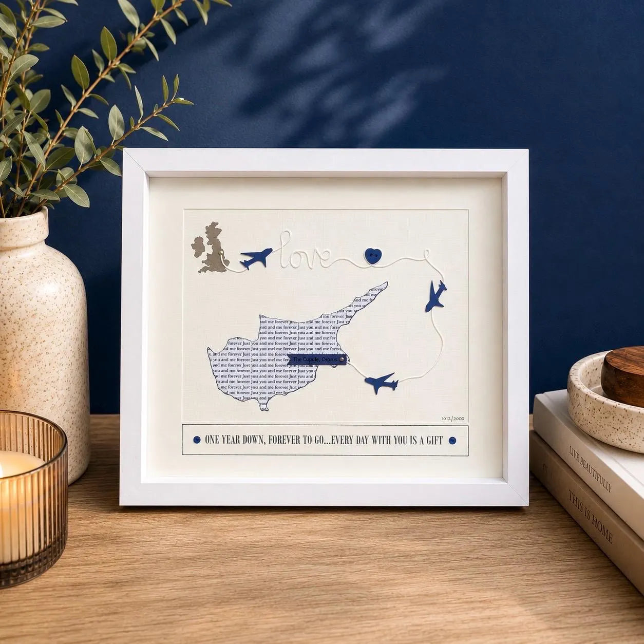 Custom map print paper anniversary gift wife/husband 1 year married couples travel map First year down Handmade personalised journey