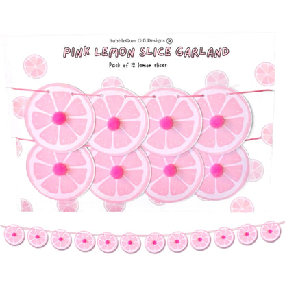 Pink lemon mini garland with pom poms Lemon decor for pink lemonade party or Summer Birthday Mini lemon