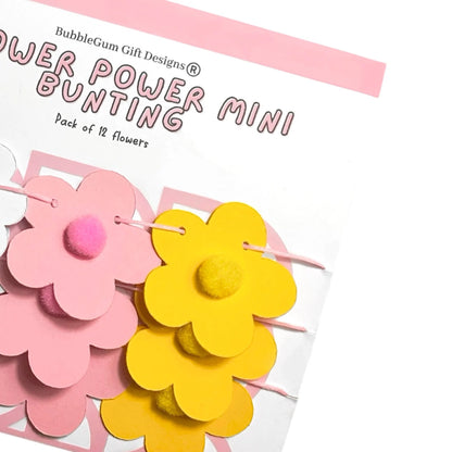 Mini pink and yellow flowers garland, Groovy flower power reading corner flower decorations for kids