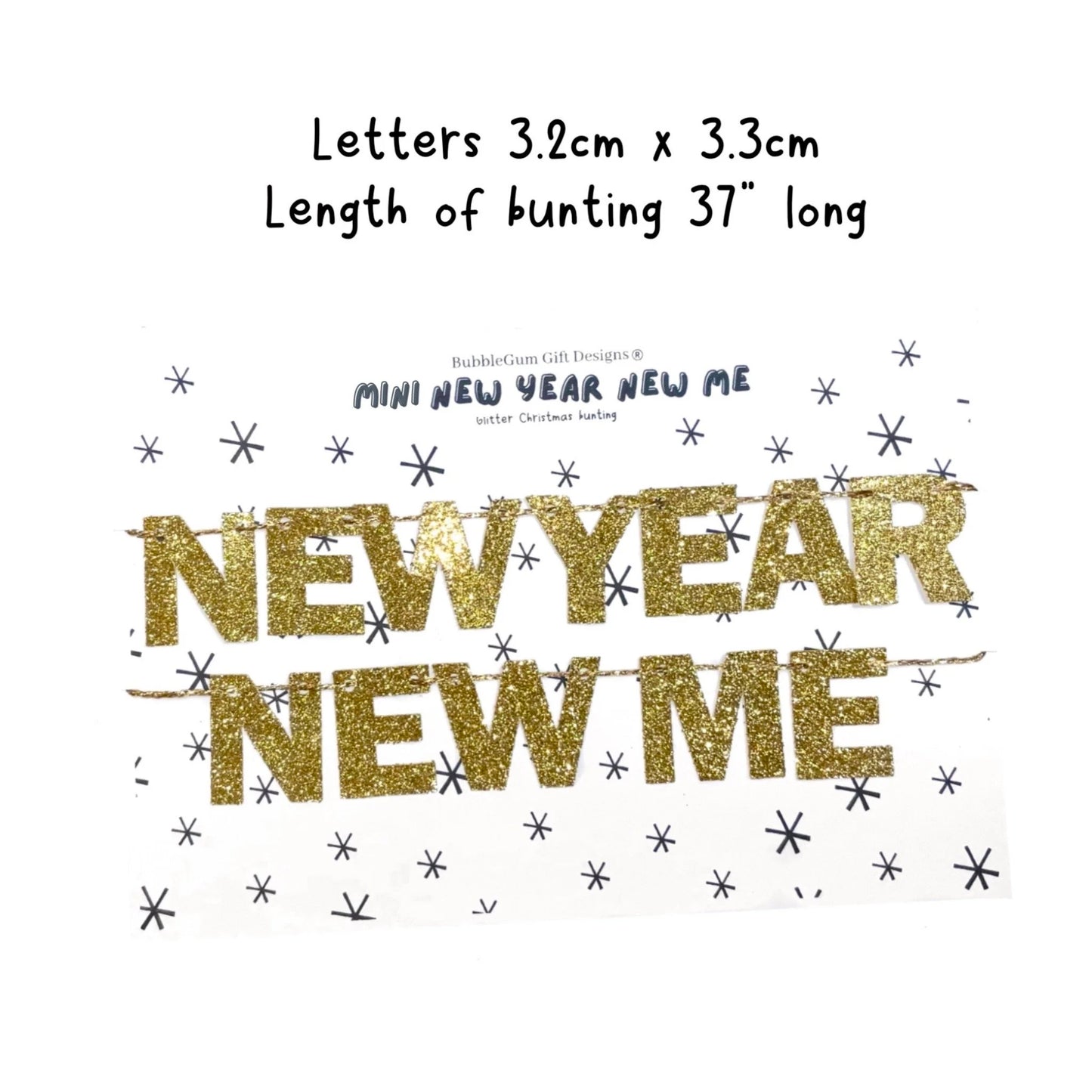 Mini New year new me bunting, Goals year at a glance with gold glitter letters, Self care agenda 2025