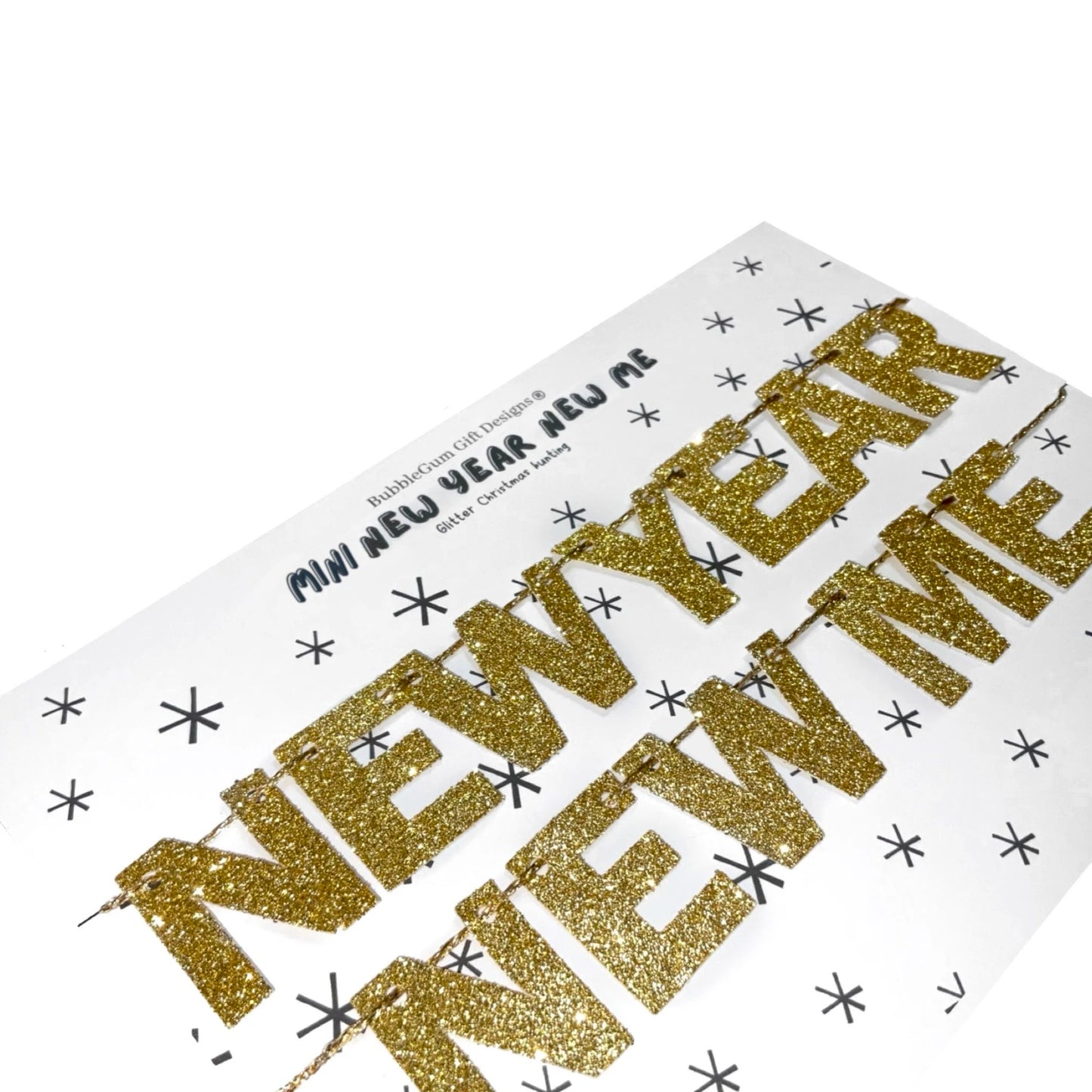 Mini New year new me bunting, Goals year at a glance with gold glitter letters, Self care agenda 2025