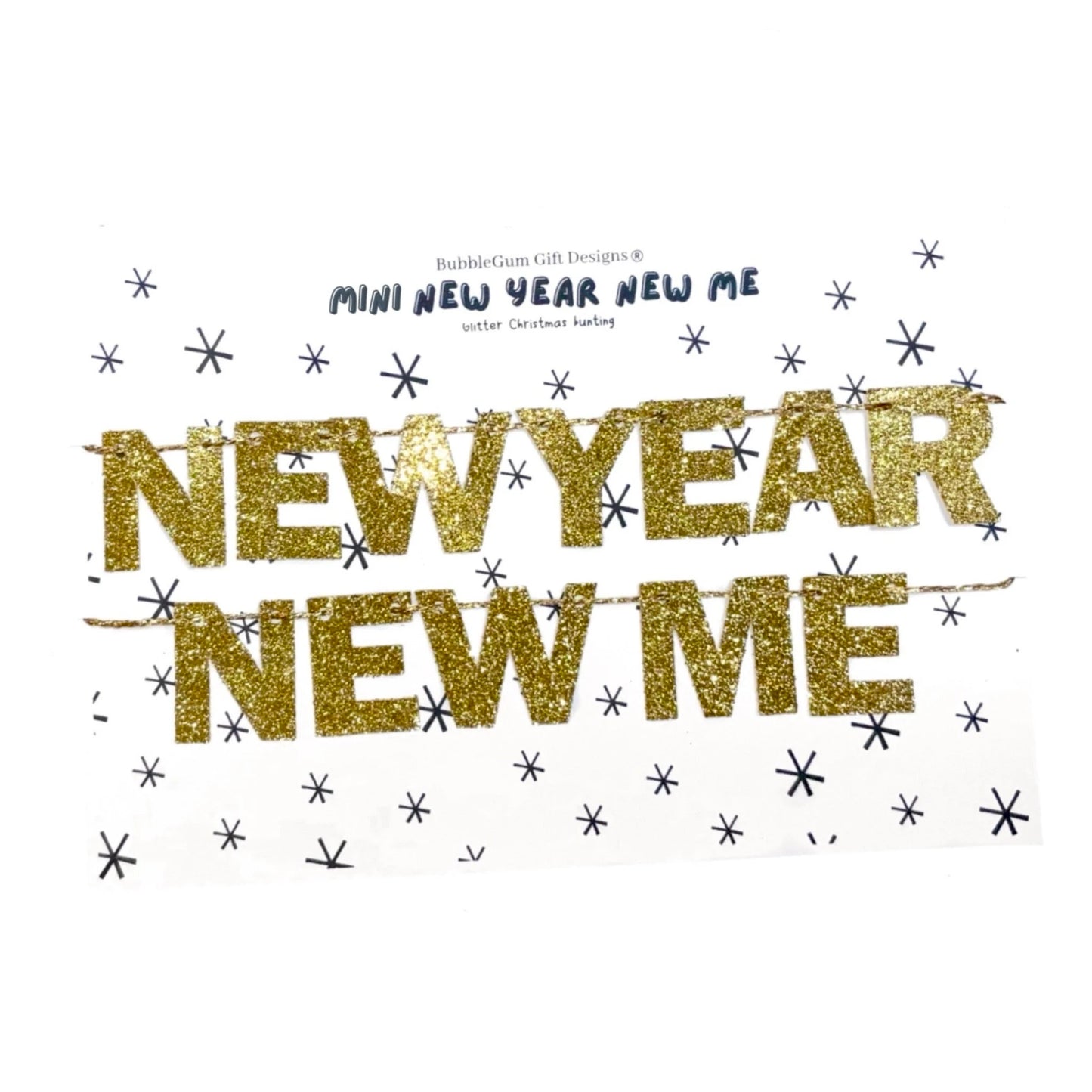 Mini New year new me bunting, Goals year at a glance with gold glitter letters, Self care agenda 2025