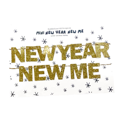 Mini New year new me bunting, Goals year at a glance with gold glitter letters, Self care agenda 2025