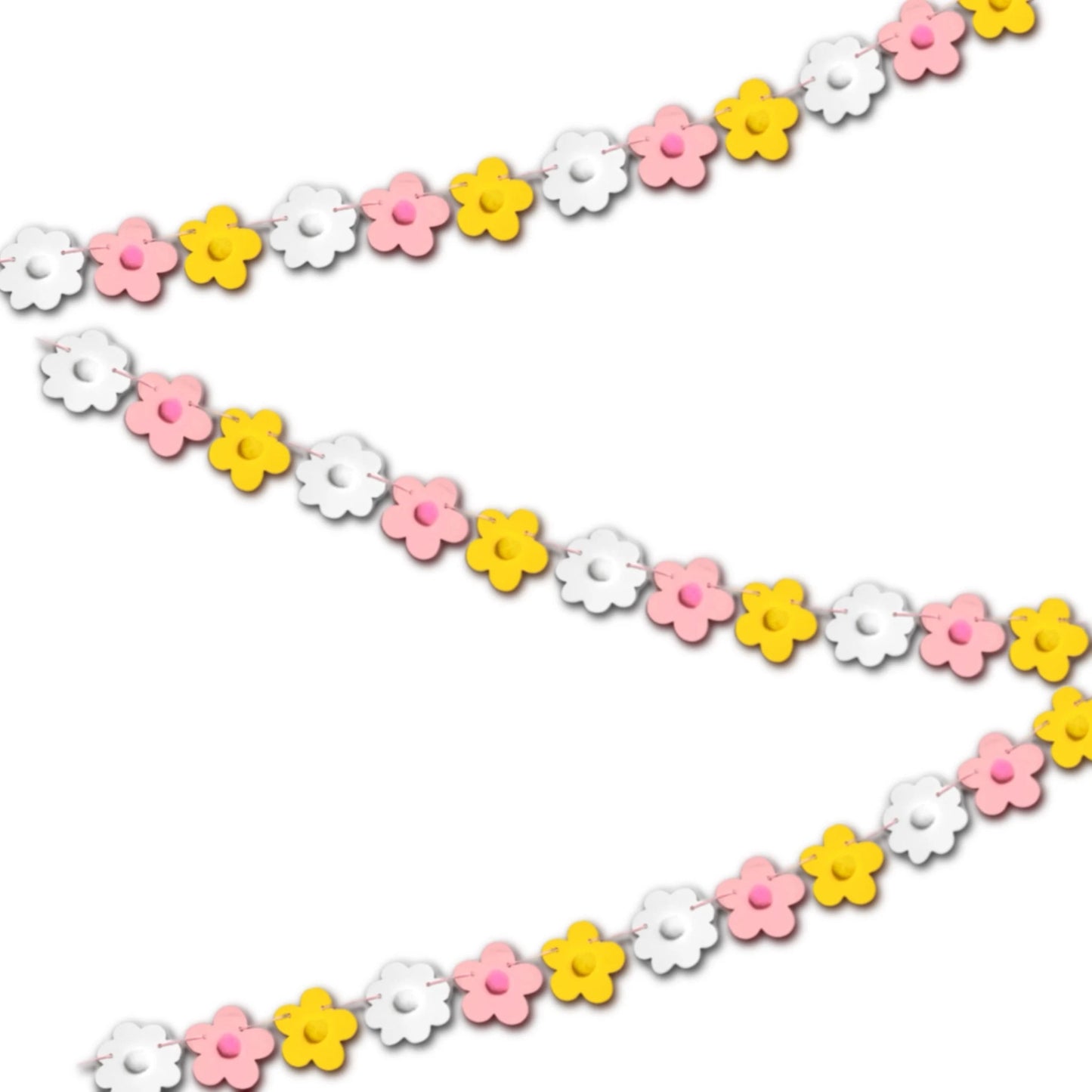 Mini pink and yellow flowers garland, Groovy flower power reading corner flower decorations for kids