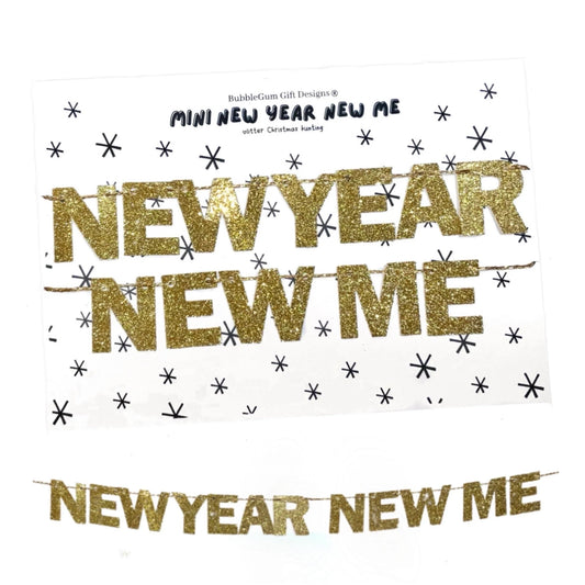 Mini New year new me bunting, Goals year at a glance with gold glitter letters, Self care agenda 2025