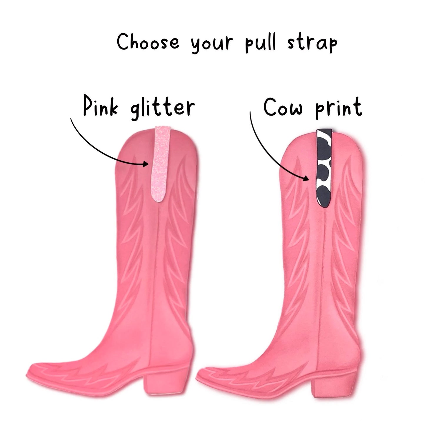 Pink cowboy boots decoration, Cowgirl boots southwestern decor, Customise your boot pull strap, Pink glitter or cow print pattern