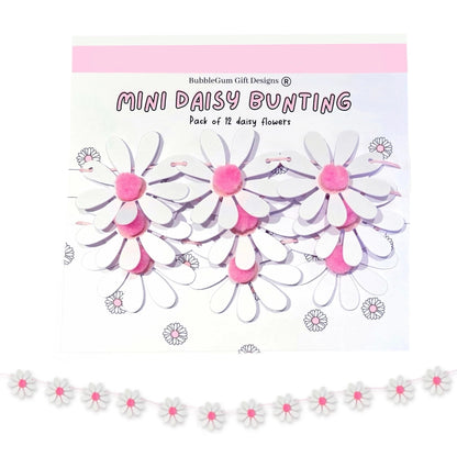 Mini White Daisy Mini Bunting Pretty Wild Daisy Flower Garland with Pink Pom Pom Centres Small Easter Spring Decor Mothers Day Ideas to Decorate Daisy Bunting