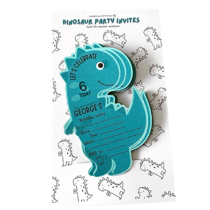 Blue dinosaur birthday invitation T-rex party invite with googly eyes Personalised Dinosaur invite pack Premium card Friendly dino