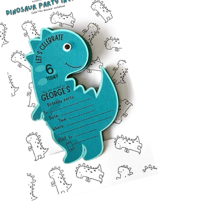 Blue dinosaur birthday invitation T-rex party invite with googly eyes Personalised Dinosaur invite pack Premium card Friendly dino