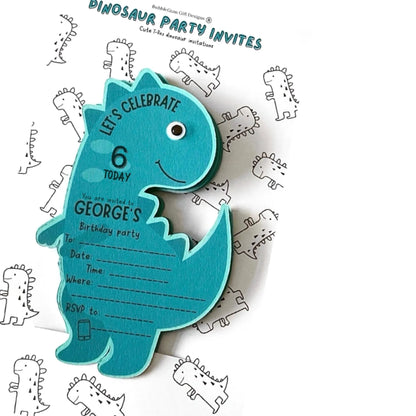 Blue dinosaur birthday invitation T-rex party invite with googly eyes Personalised Dinosaur invite pack Premium card Friendly dino