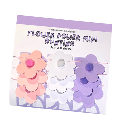 Mini spring flower mini bunting, Pastel pink, purple white pom pom flowers