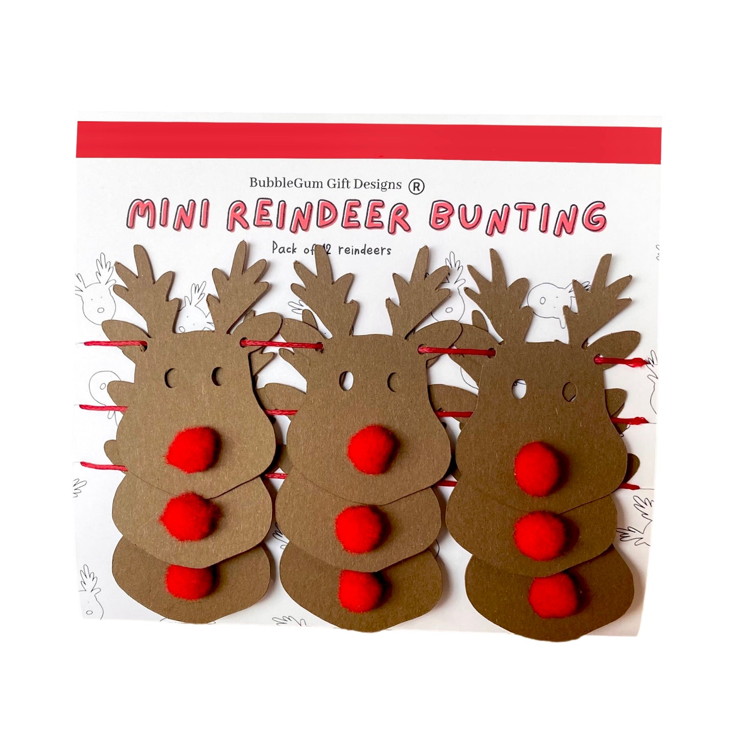 Reindeer mini bunting Reindeer Christmas decorations with red Pom Pom nose Rudolph the red nosed reindeer garland