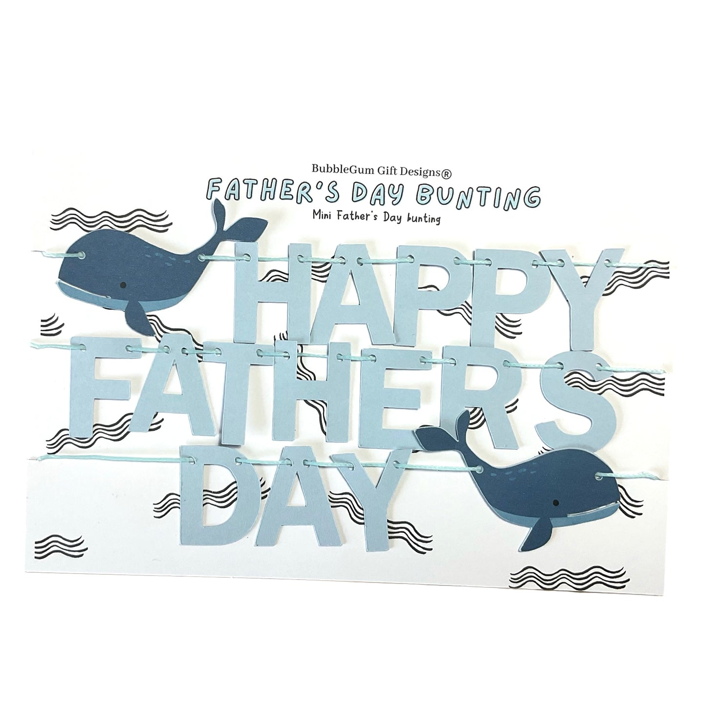 Happy Fathers Day mini bunting, Blue whale theme sign, Cute gift for daddy