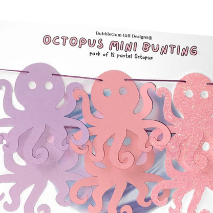 First birthday kids cute Octopus mini bunting, Under the sea decor pastel pink and purple Kraken garland birthday decorations