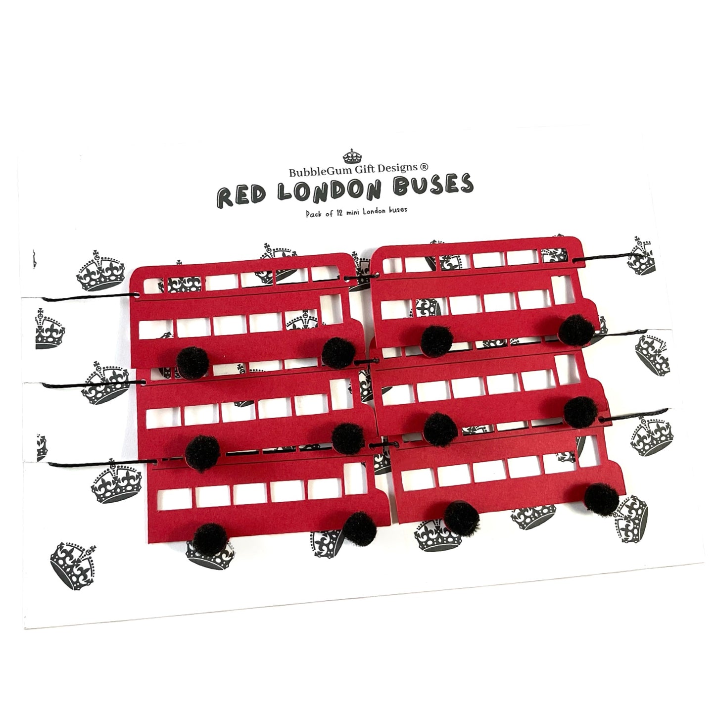 Mini double decker bus bunting, London bus transportation party, Cute red buses with pom pom wheels for baby bus first birthday