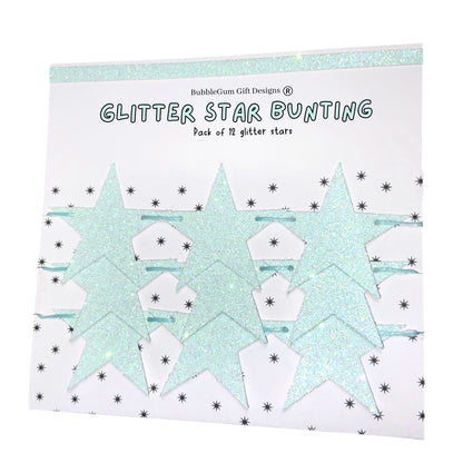 Light blue glitter star garland, Celestial baby shower bunting with 2 sizes available