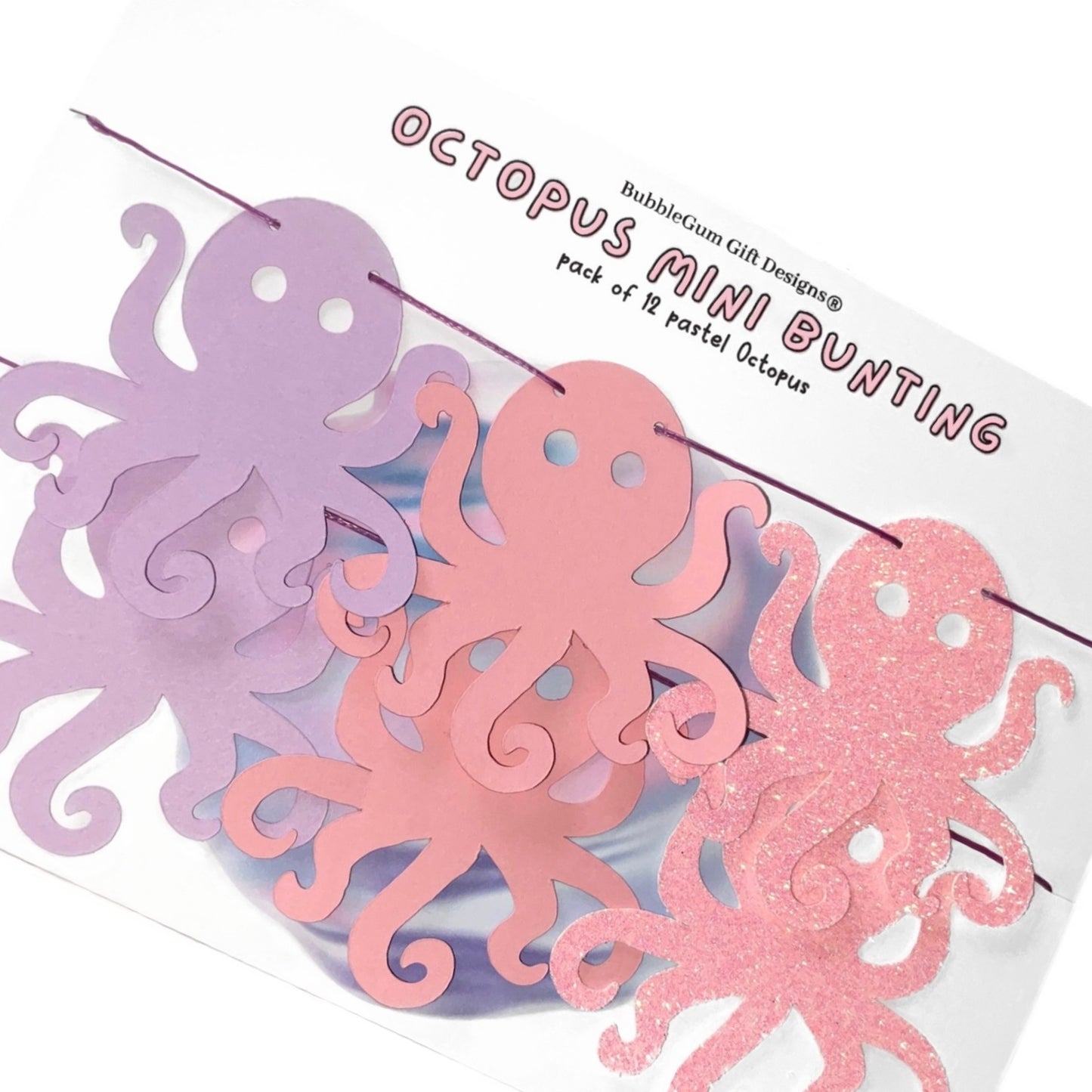 First birthday kids cute Octopus mini bunting, Under the sea decor pastel pink and purple Kraken garland birthday decorations