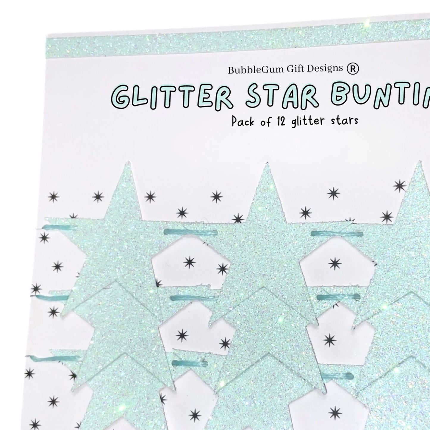 Light blue glitter star garland, Celestial baby shower bunting with 2 sizes available