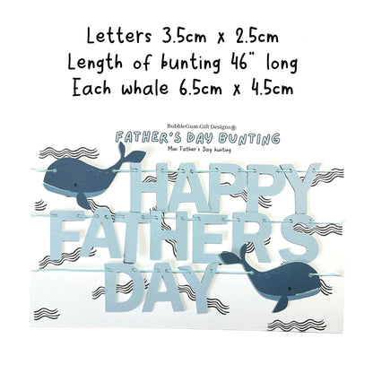 Happy Fathers Day mini bunting, Blue whale theme sign, Cute gift for daddy