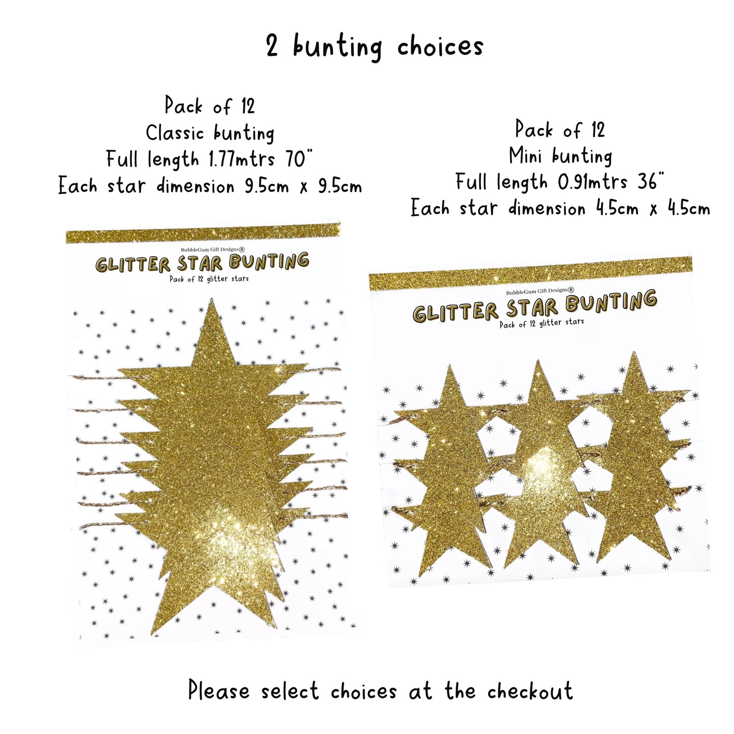 Gold glitter stars garland, New Years Eve celestial decorations, Sparkly gold Christmas stars, 2 sizes available