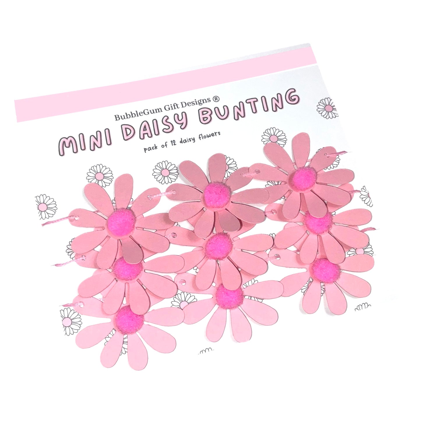 Daisy flower mini bunting with pink petals and pom pom floral daisy decoration pink daisies
