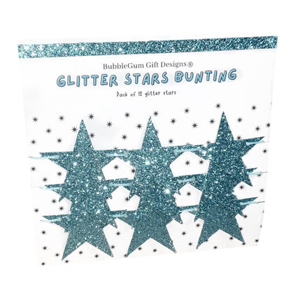 Glitter blue star garland, Merry and bright Christmas stars decoration, 2 sizes available