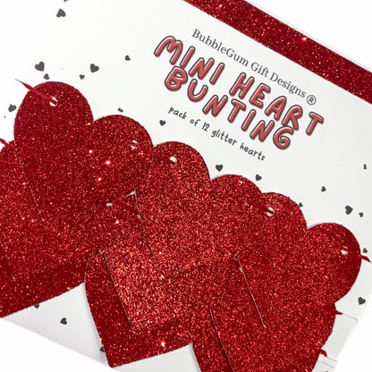 Mini red glitter heart garland, Sparkly hanging hearts kids Valentines day decor, Cute Valentines garland