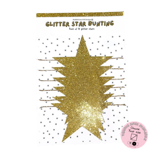Gold glitter stars garland, New Years Eve celestial decorations, Sparkly gold Christmas stars, 2 sizes available