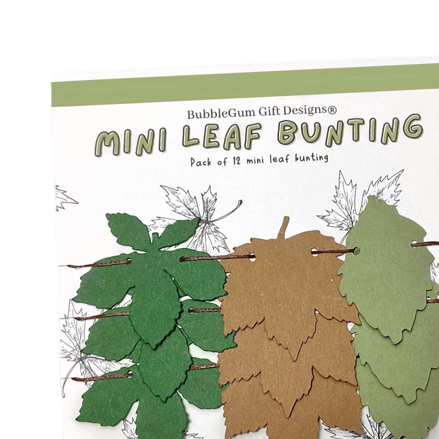 Mini leaf bunting Autumn decor, Chestnut tree Sycamore Sage green Birch tree, Leaf garland mini bunting Fall decorations for shelf decor