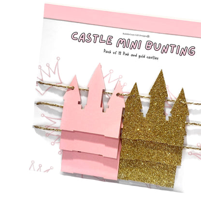 Mini Princess castle garland, Fairy tale princess theme party, Pink and gold castle mini bunting, Princess baby shower shelf decor