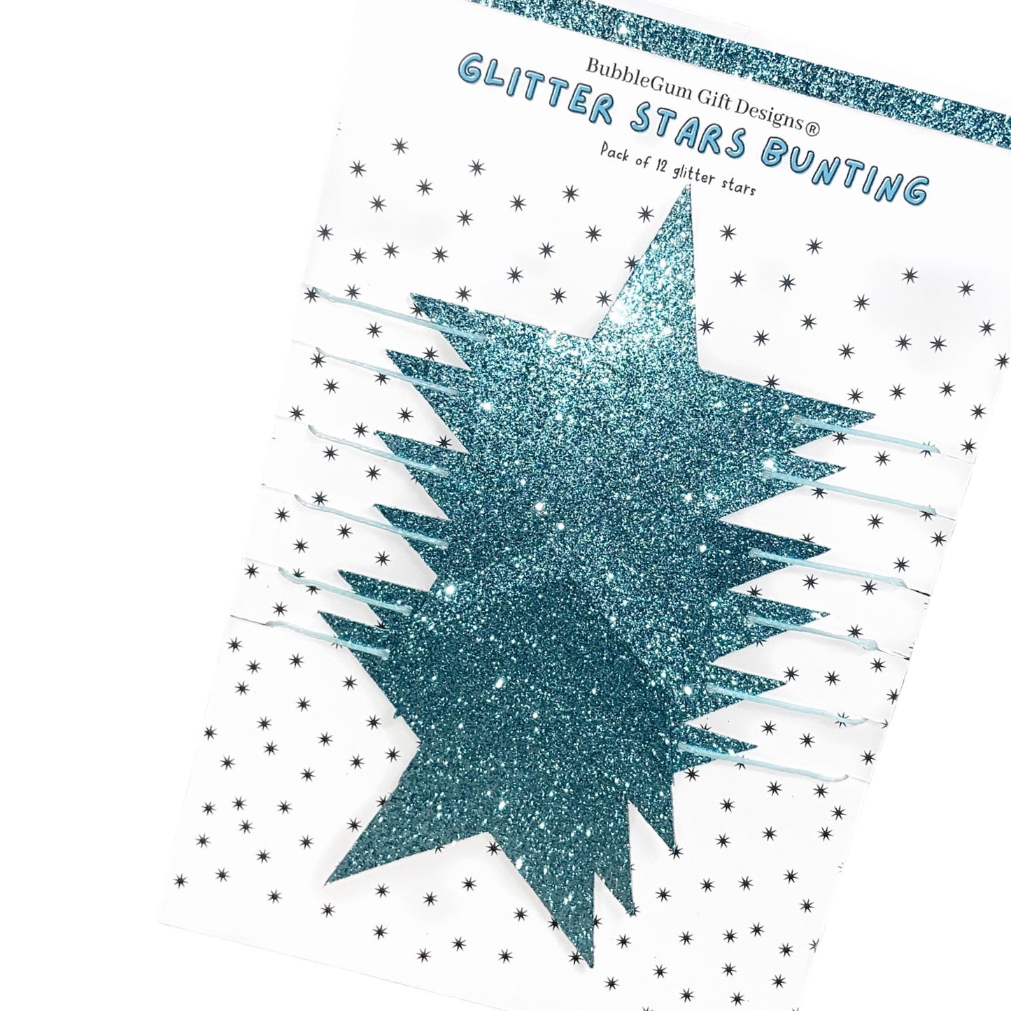 Glitter blue star garland, Merry and bright Christmas stars decoration, 2 sizes available