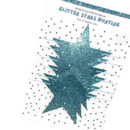 Glitter blue star garland, Merry and bright Christmas stars decoration, 2 sizes available