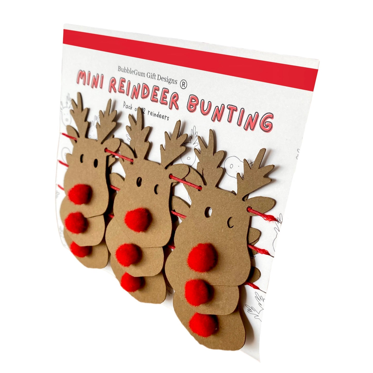 Reindeer mini bunting Reindeer Christmas decorations with red Pom Pom nose Rudolph the red nosed reindeer garland