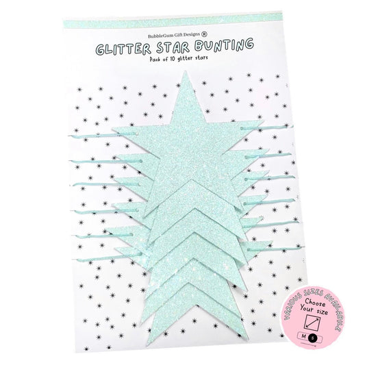 Light blue glitter star garland, Celestial baby shower bunting with 2 sizes available