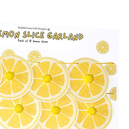 Mini lemon garland citrus decor, Cute lemon slices with pom pom centres, Fruit baby shower decorations