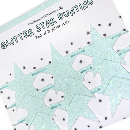 Light blue glitter star garland, Celestial baby shower bunting with 2 sizes available