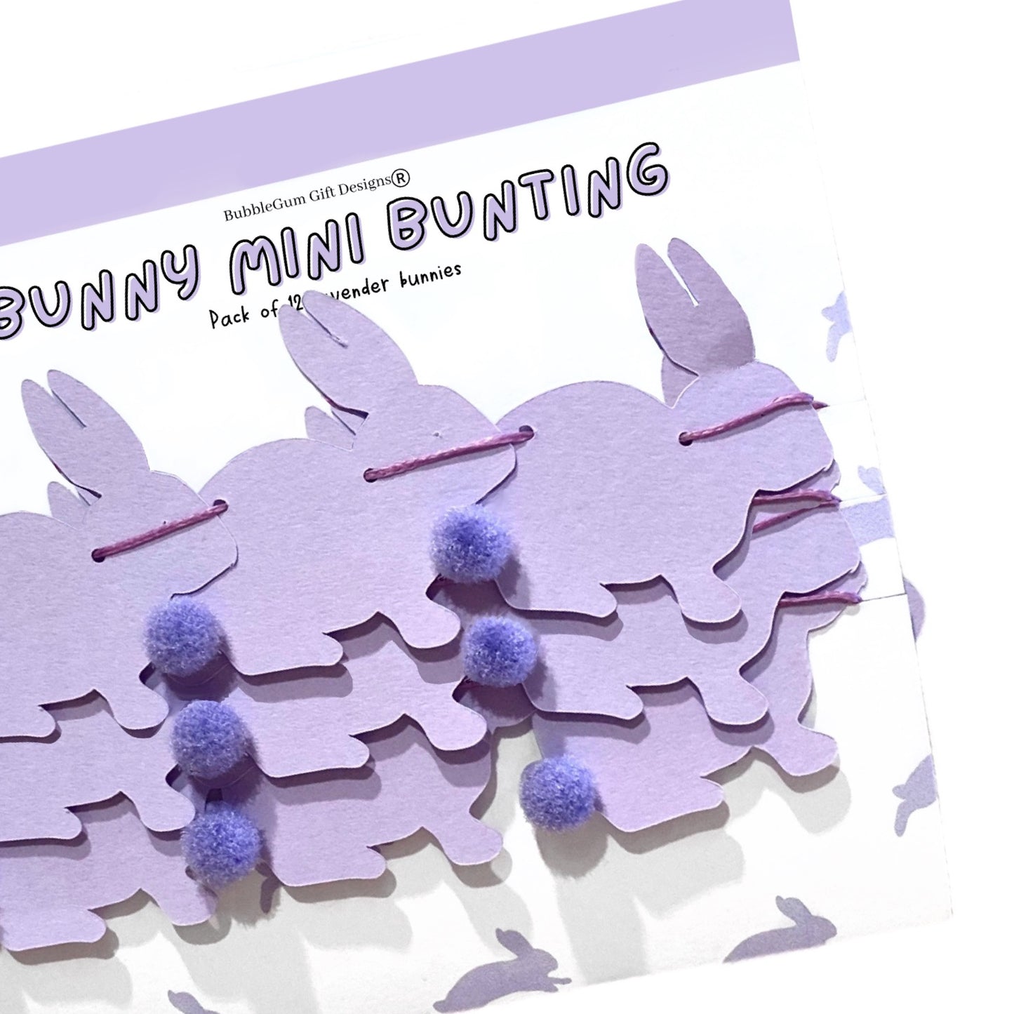 Mini purple bunny garland, Bunny rabbit Easter garland, Pastel purple bunnies with cute pom pom tails