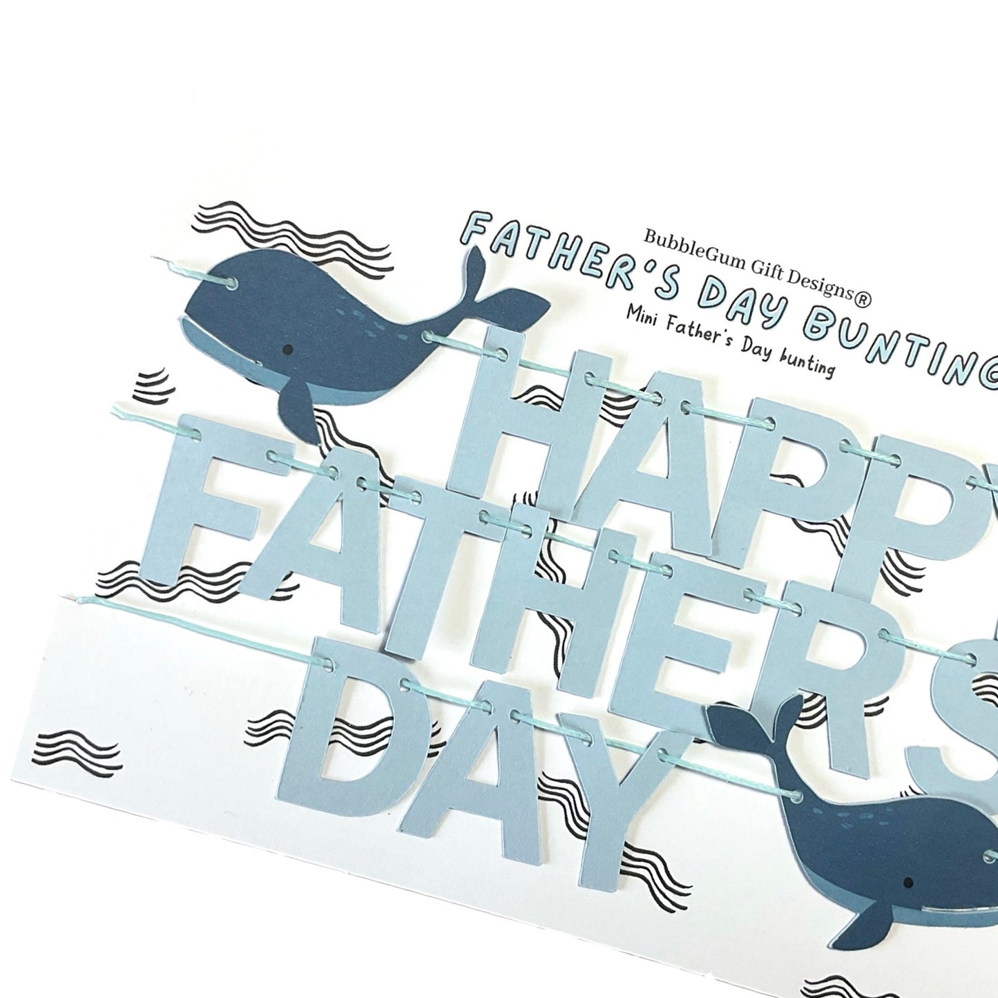 Happy Fathers Day mini bunting, Blue whale theme sign, Cute gift for daddy